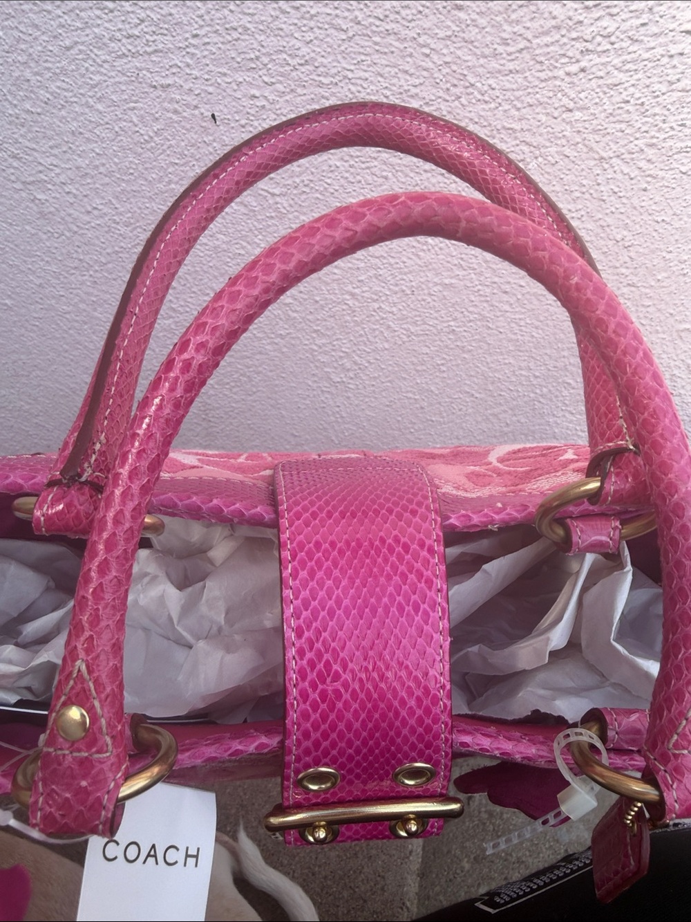 Vintage Coach 8F52 Pink Chenille Python Butterfly Tote NWT Y2K Rare - Picture 15 of 17